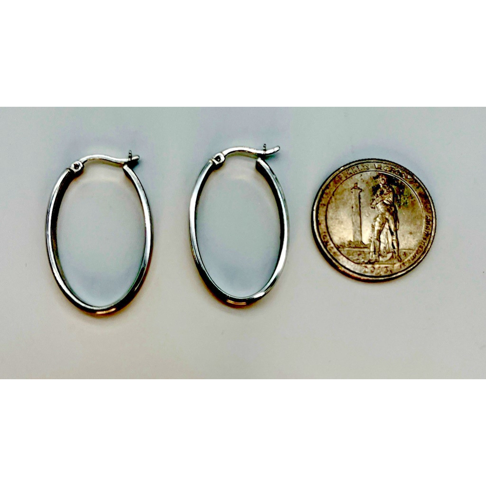 Silver Hoop Earrings Hinged Teardrop Sterling Silver 925 RCI 1 1/4” x 3/4”